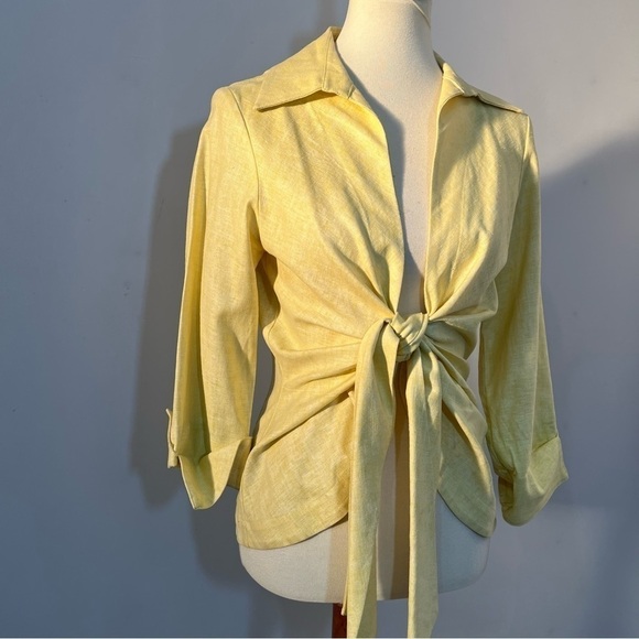 Vintage Butter Yellow Linen Cropped Blazer | Pastel Coastal Chic Retro Jacket - Picture 14 of 14